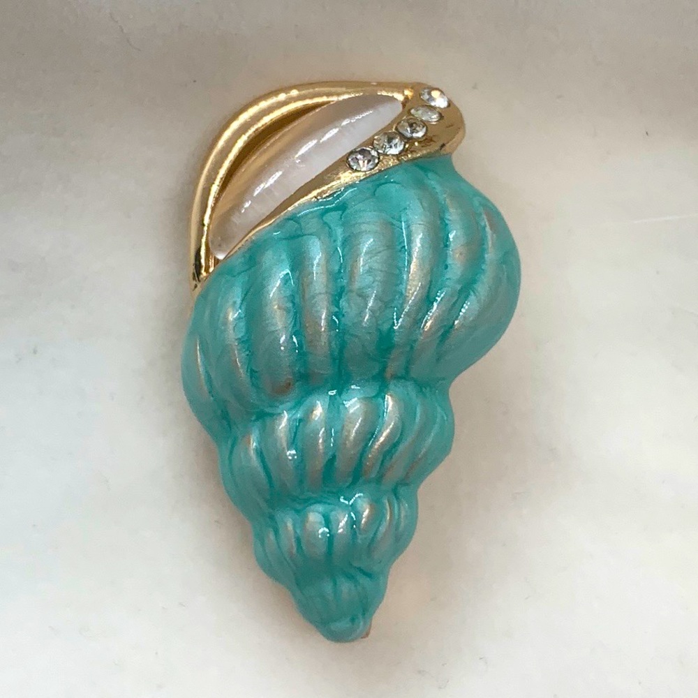 Blue Enamel Shell Brooch